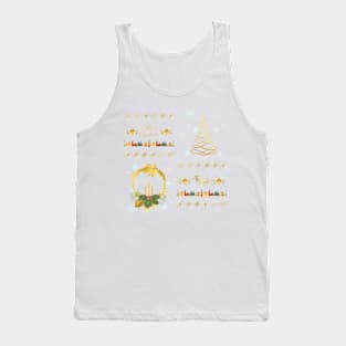 Merry Christmas Happy New Year Wreath, Snowflakes, Tree, Village, Lampposts, Bells Tank Top